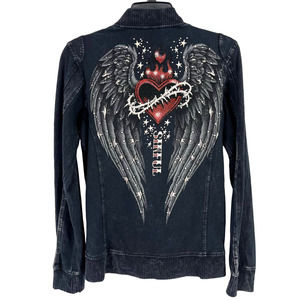 Sinful Black Jacket with Winged Heart Design